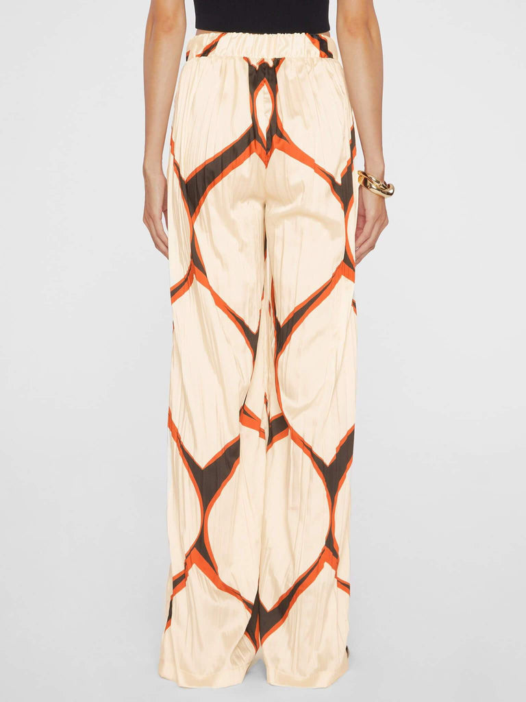 Exquisite Satin Abstract Geometric Print Loose Wide-leg Pants