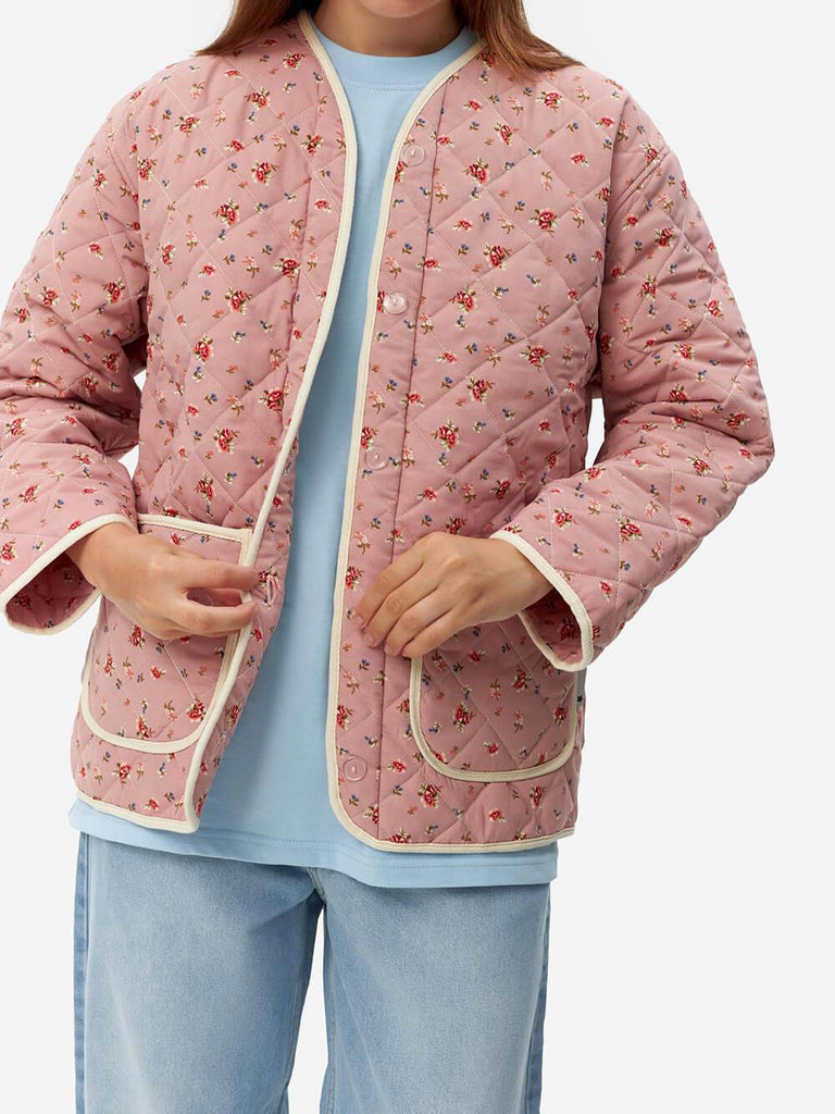 Unique Quilted Pink Flower Pocket Jacket