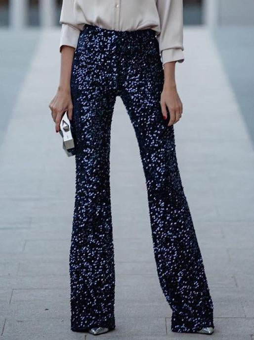 Elegant Sequined Flared Trousers