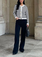 Load image into Gallery viewer, Vintage Striped Crew Neck Knitted Cardigan Jacket