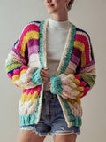 Colorful Striped Chunky Knit Cardigan Jacket