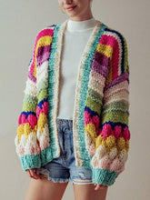 Laden Sie das Bild in den Galerie-Viewer, Colorful Striped Chunky Knit Cardigan Jacket