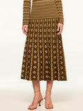 Sophisticated Geometric Jacquard Flared Pleated Skirt