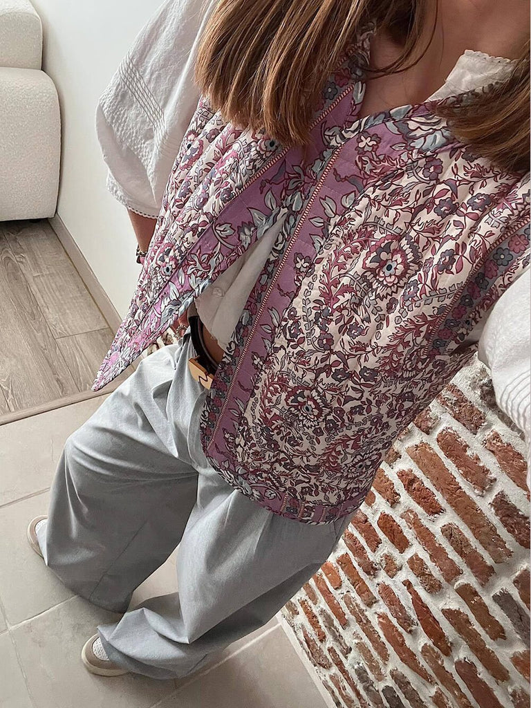 Fashionable Sleeveless Printed Vest Jacket