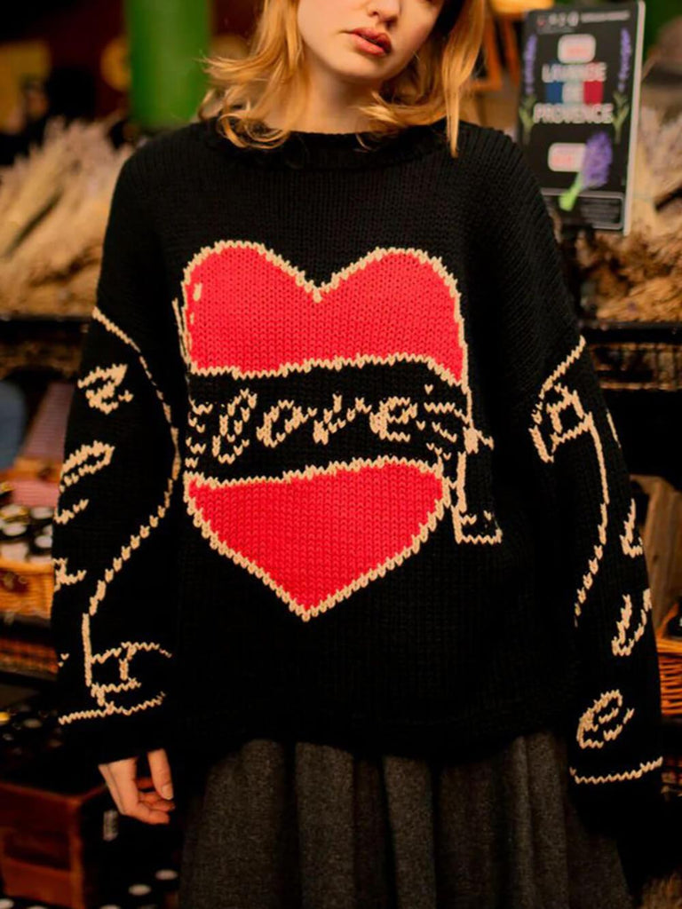 Classic Youthful Heart Letter Sweater