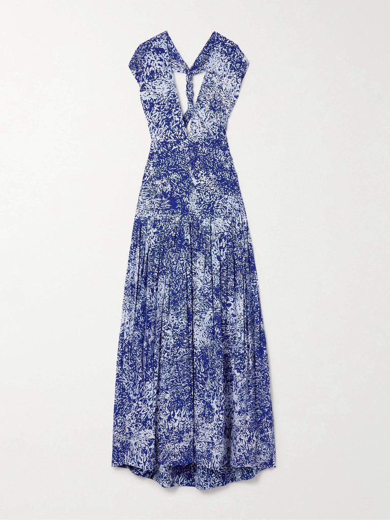 Elegant Halterneck Small Floral A-line Midi Dress