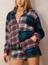 Load image into Gallery viewer, Unique Plaid Shorts Loose Stitching Pajama Set