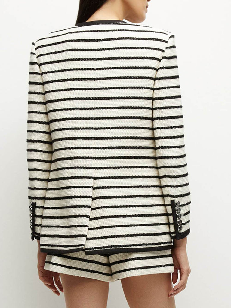 Exquisite Striped Patchwork Pocket Dickie Jacket