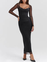 Lataa kuva Galleria-katseluun, Black Backless Bodycon Suspender Maxi Dress