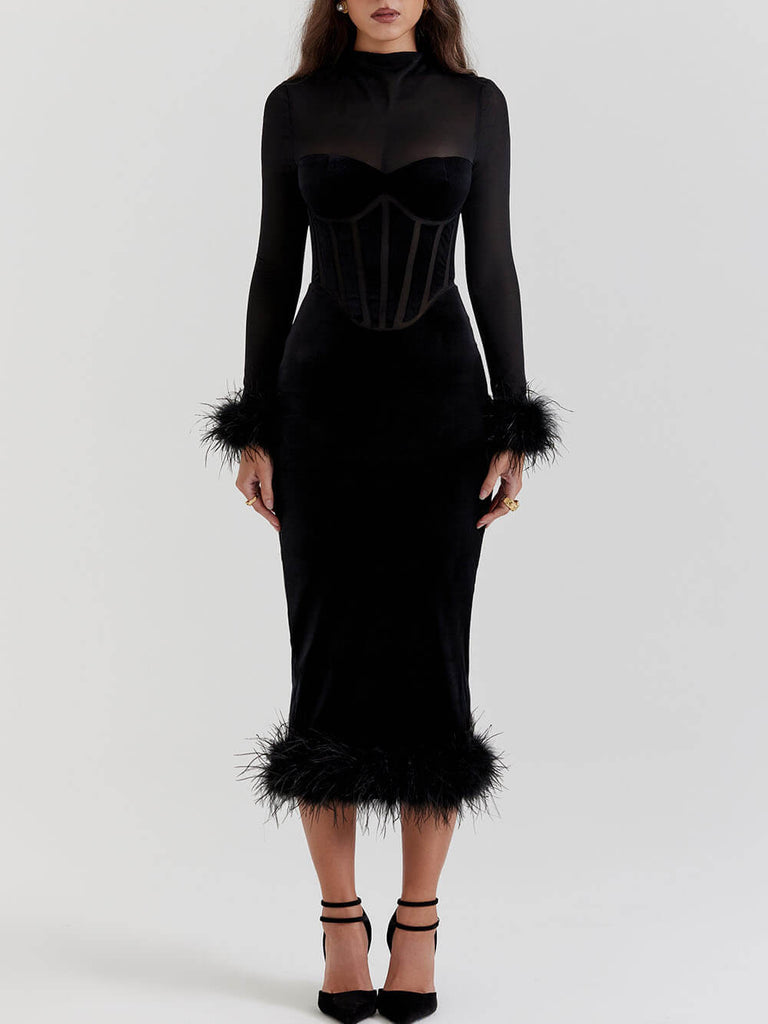 Robe mi-longue en velours noir