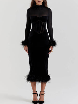 Black Velvet Midi Dress