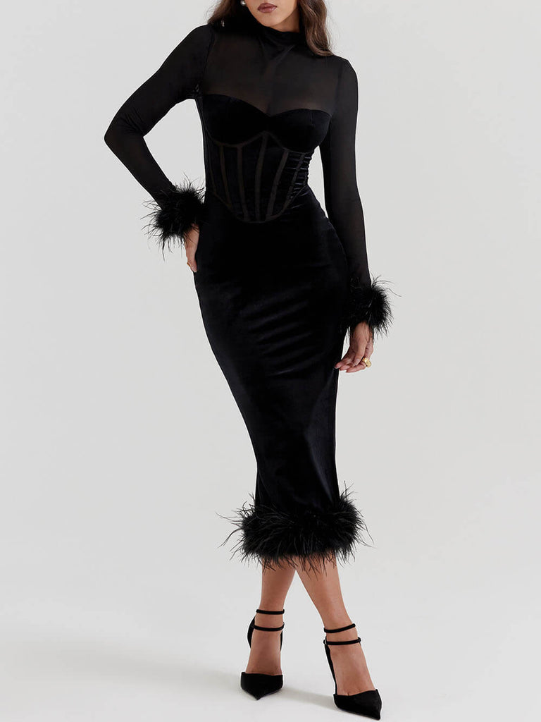 Robe mi-longue en velours noir