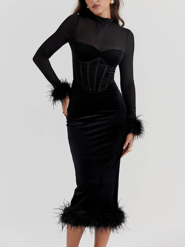 Robe mi-longue en velours noir