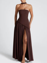 Load image into Gallery viewer, Strapless Slit Ribbon Maxi Dress