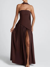 Load image into Gallery viewer, Strapless Slit Ribbon Maxi Dress