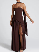 Load image into Gallery viewer, Strapless Slit Ribbon Maxi Dress