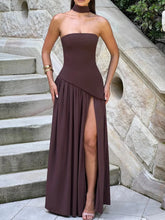 Load image into Gallery viewer, Strapless Slit Ribbon Maxi Dress
