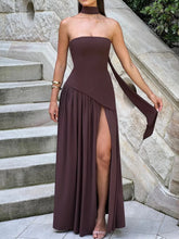 Load image into Gallery viewer, Strapless Slit Ribbon Maxi Dress