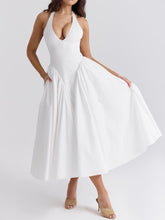 Lataa kuva Galleria-katseluun, White Cotton Halter Midi Sundress