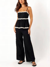 Load image into Gallery viewer, Sleeveless Loose Plain Two-Piece Wavy Lace Wide-Leg Pants Set