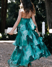 Load image into Gallery viewer, Calista Green Bloom Strapless Tiered Maxi Dress