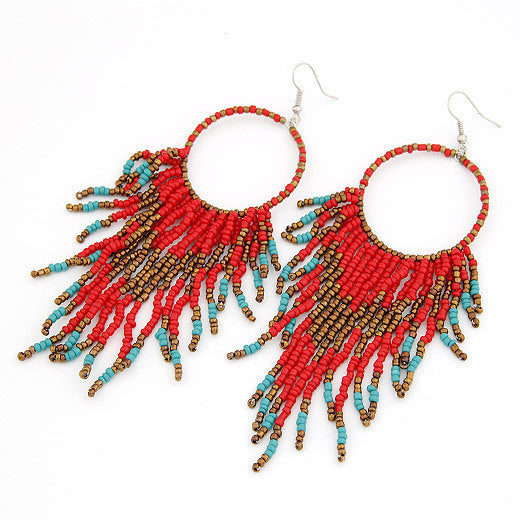 Boho Ethnic Long Tassel Beaded Earrings