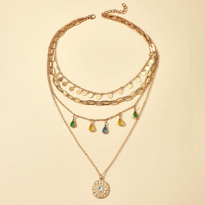 Multilayer Sequins Colored Crystal Pendant Necklace