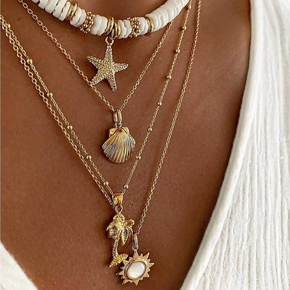 Collier pendentif multicouche en forme d'étoile de mer rétro