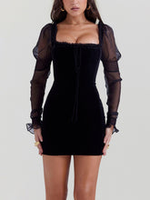 Load image into Gallery viewer, Black Velvet Mini Dress