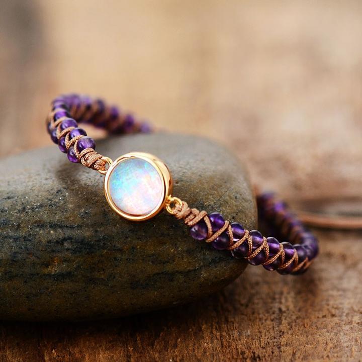 Natural Amethyst & Opal String Braided Bracelet