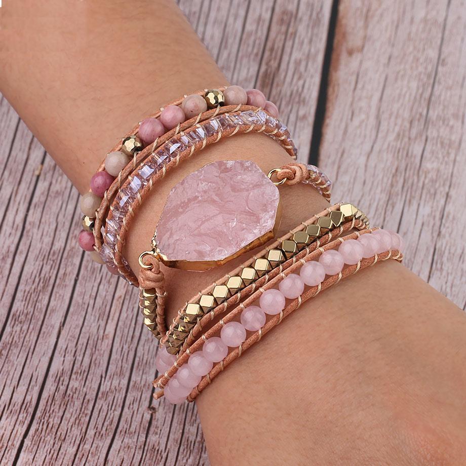 Bracelet Boho enroulé en quartz rose