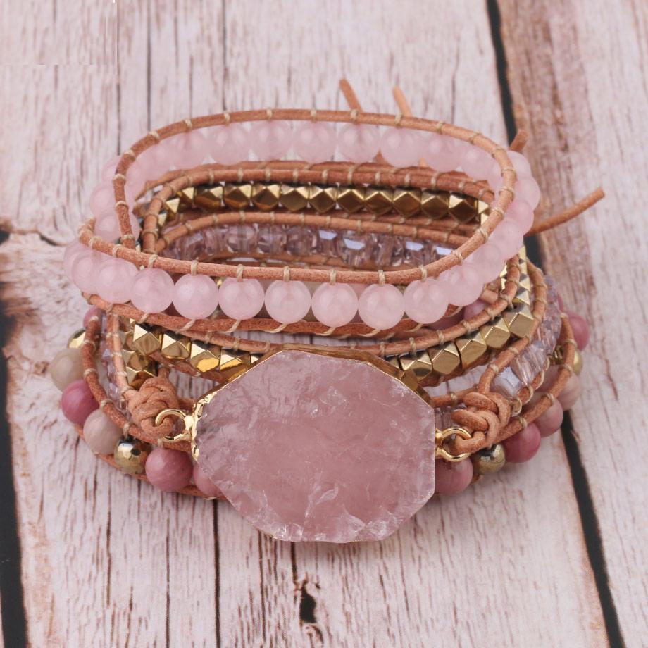 Bracelet Boho enroulé en quartz rose