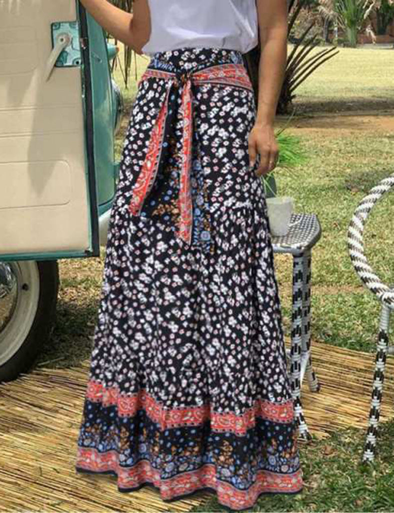 Flowers Boho Chic Print Maxi Skirt