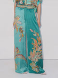 Exquisite Satin Unique Plant Flower Print Loose Wide-Leg set